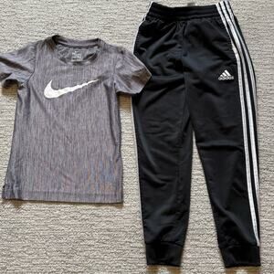 Lot of 2: Boys Adidas Jogger Sweatpants (7) &‎ Nike Dri-Fit Gray T-Shirt (7)
